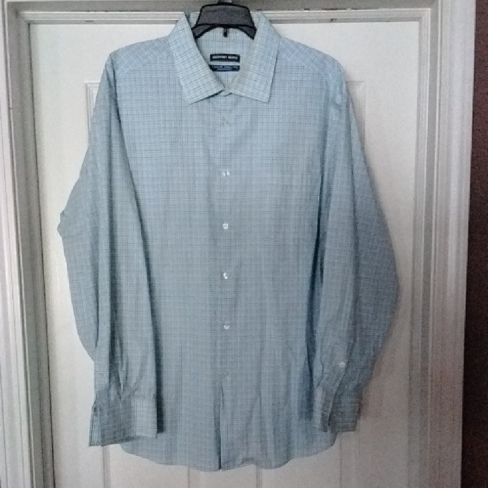 Geoffrey Beene Light Blue Checkered Dress Shirt